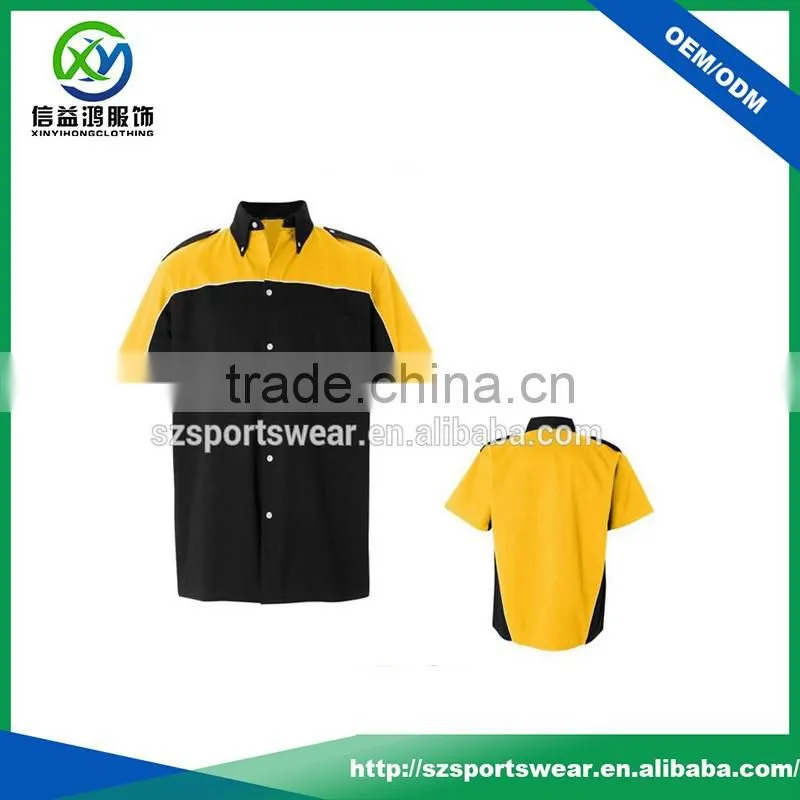 Eco Friendly 100%Organic Cotton Half Sleeve Men Fishing Shirts In Yellow Black