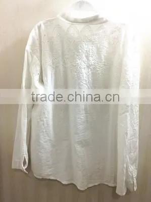 Embroidery floral chiffin white round neck long sleeve women blouse casual