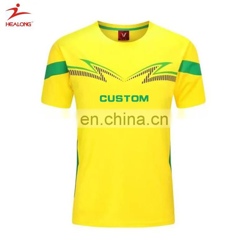 Healong Wholesale Sublimation Yellow Customised Soccer Jerseys Soccer Uniforms