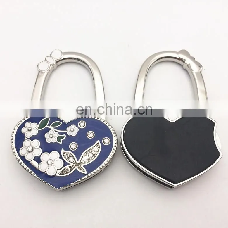 Wholesale Heart shape foldable purse hanger/ bag hook with flower design
