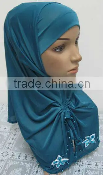 A569 Stylish islamic headscarf HEJAB pearl beaded flower two pieces LONG MUSLIM HIJAB