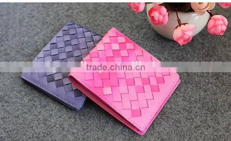 Latest fashion soft woven sheep leather women bifold wallet thin leather wallet