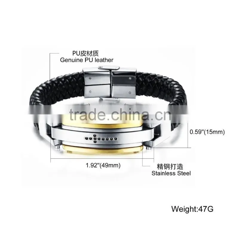 2016 Trendy Genuine Leather Bracelets 316L Stainless Steel Man Bracelet Paypal Accept