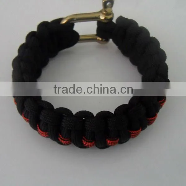 fashion wholesale paracord bracelet gold clasp with black and red rope