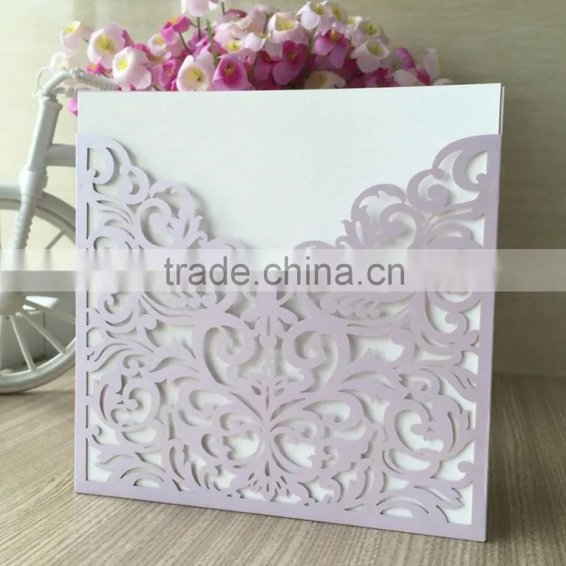2016 light purple Hot-Selling Pocket Laser Cut Wedding Invitation Card,Wholesale wedding place card cover with envelope