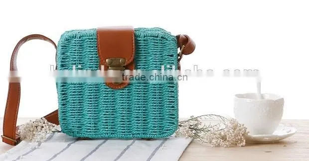 Fashion girl's beige paper straw craft bag