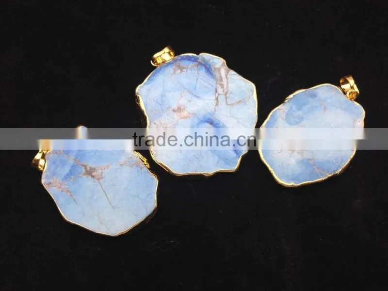 Pakistan Natural Imperial Jasper Gold Plated Edged Jasper Slice Pendant