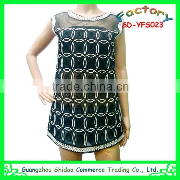 Latest design fashion sleeveless mesh neck lace elegant white embroidery blouse