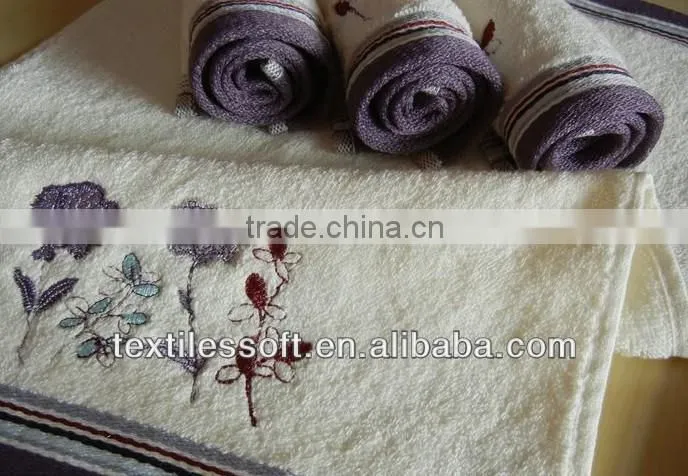 100%cotton luxury embroidery flower border velvet towel