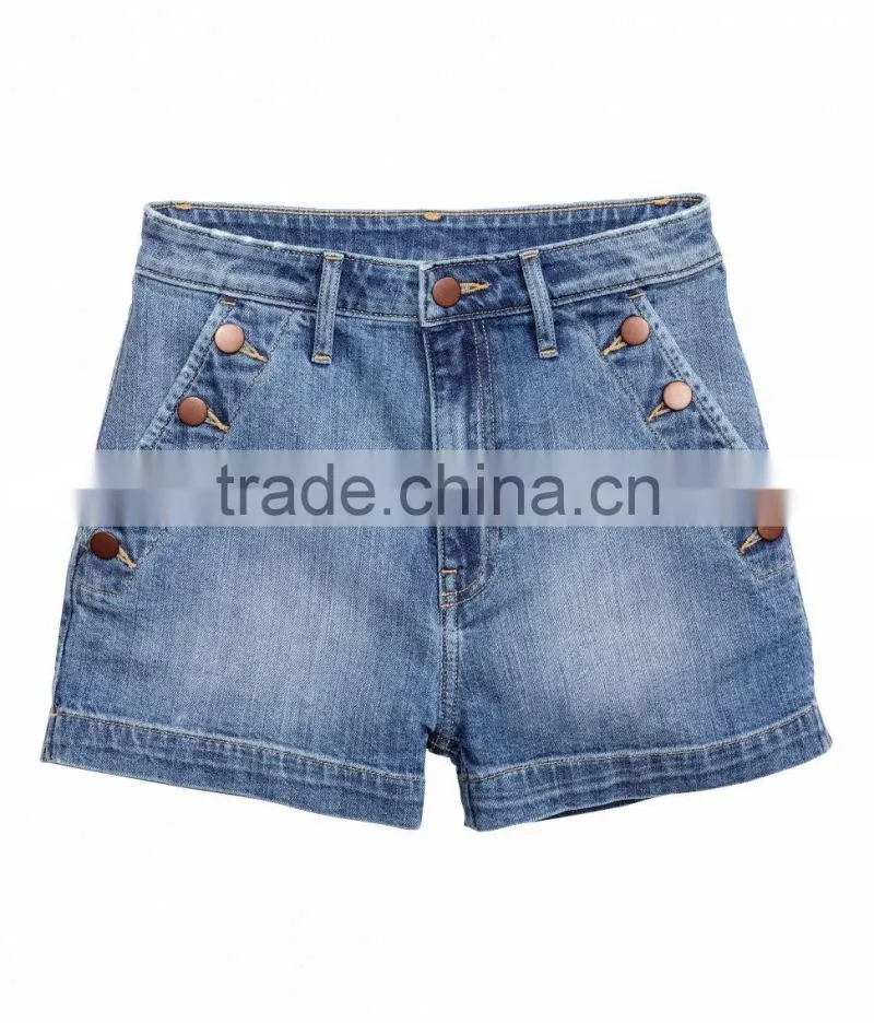 2016 Wholesale Women Short Denim Shorts Side Pockets With Buttons