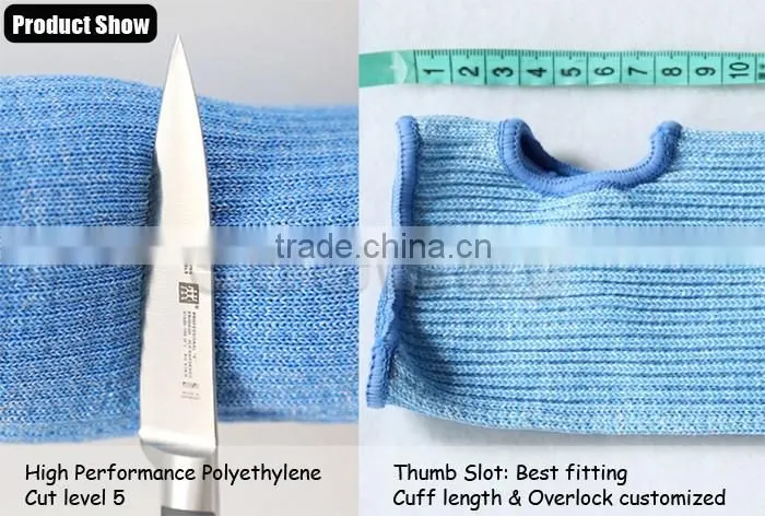 Seeway HHPE Fiber Glass Blend Cut Level 5 Arm Sleeves Protection Single-Ply Safety Work Armband with Thumb Slot