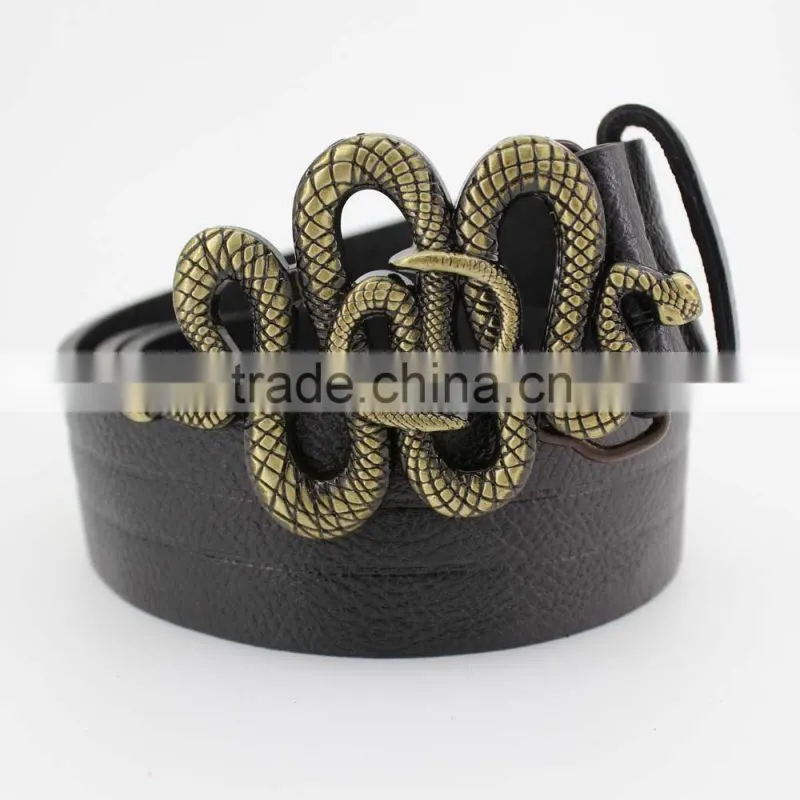 2015 Vintage Style pu casual belt for women with Snake shape buckles in yiwu