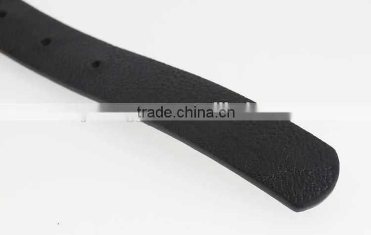 Women's fashion metal studded black leather belt with shiny gold buckles in yiwu