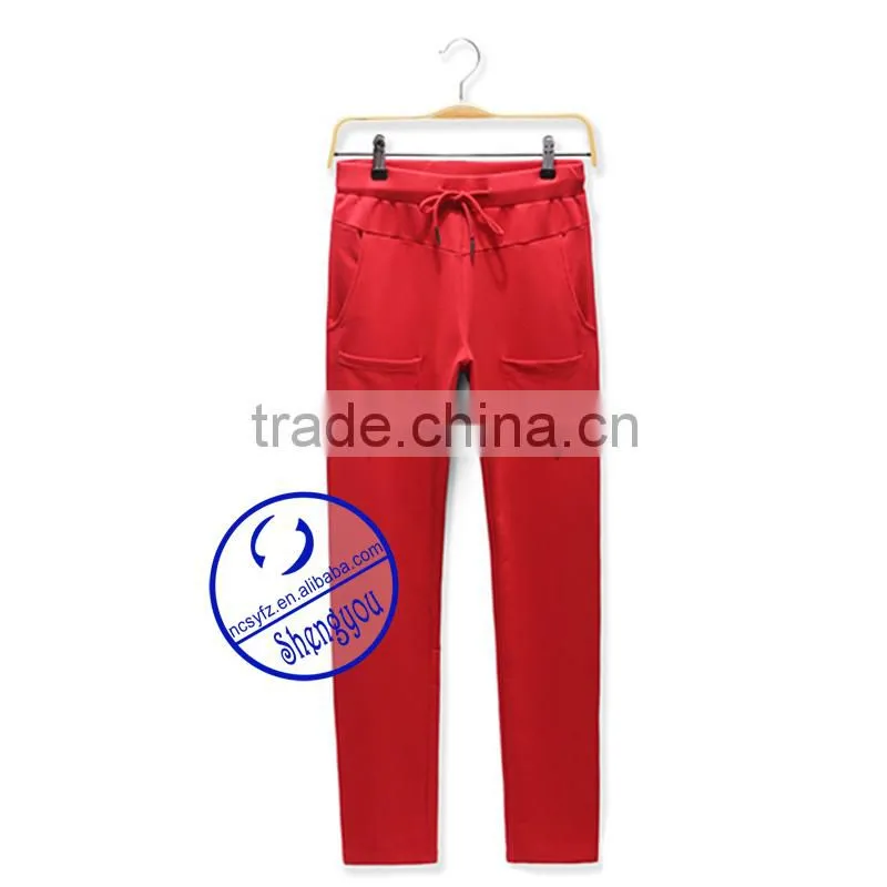 Custom polyester cotton womens jogger pants with pocket