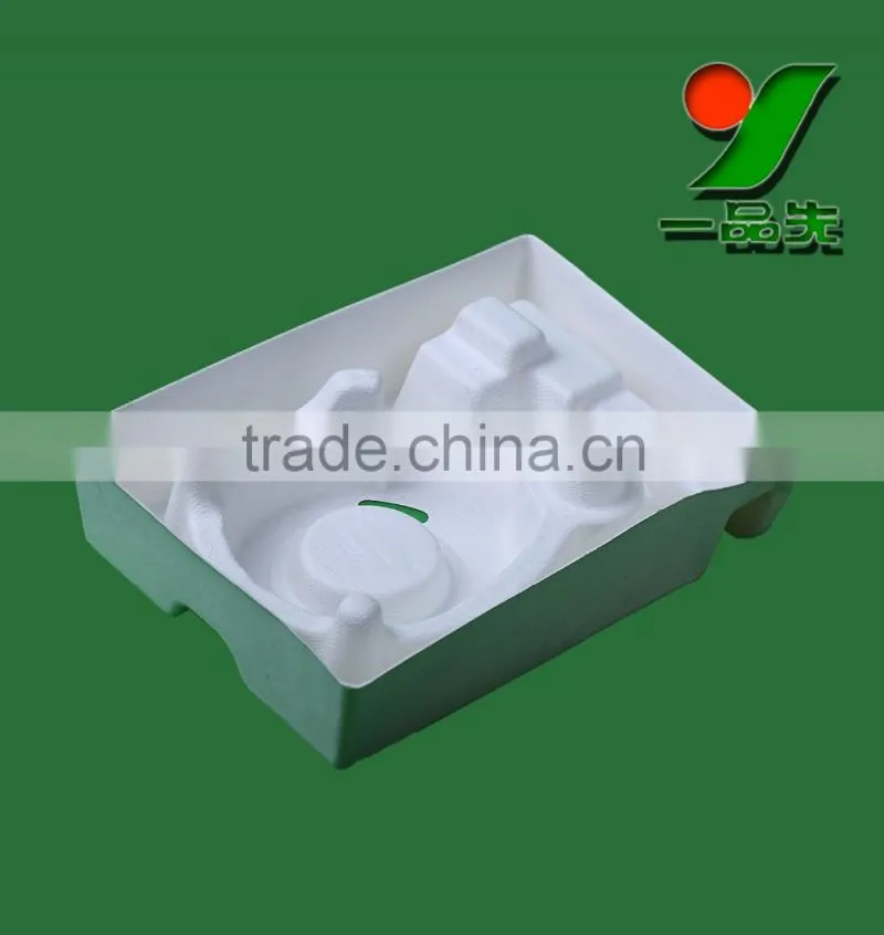 100% Biodegradable sugarcane molded paper pulp tray. Composable Earphone and Headphone Packaging Trays