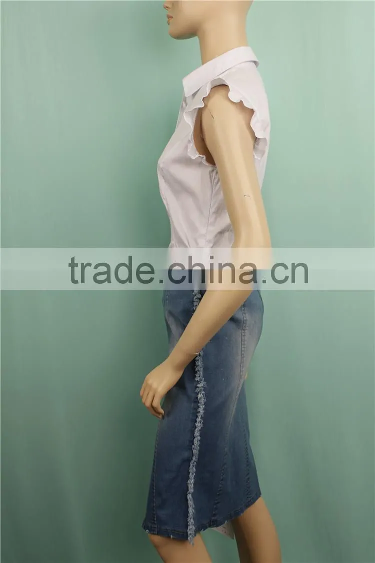 2016 S/S white sleeveless shirt for ladies skirt suits