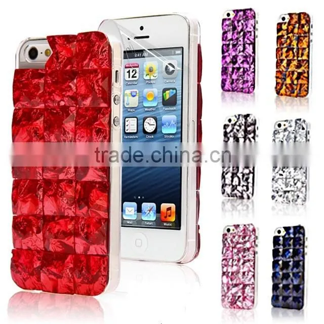 Set Screen Protector And Case For Iphone 5 , Hard Plastic Blue Bling Diamond 3D Crystal Case