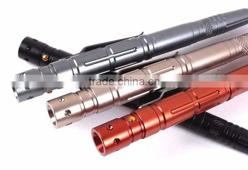 3*LR754 Battery Aviation Aluminum Writing Ballpoint Smooth Surface Tactical Pen Self Defense With Emergency Hammer