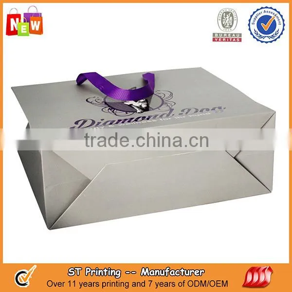 Grey color paper bag with logo print