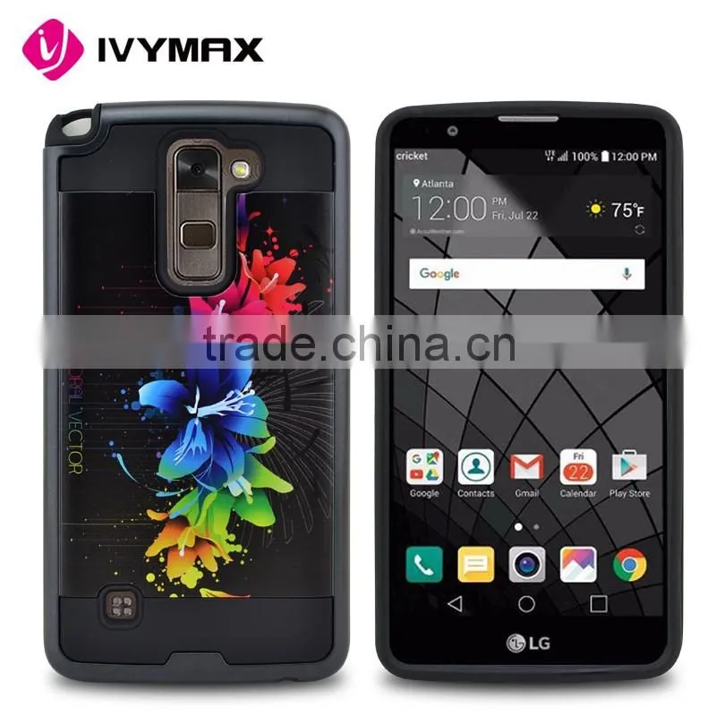 New design black small panda brushed tuff trooper hybrid protector cover case for LG stylo 2 plus MS550 K530 K536