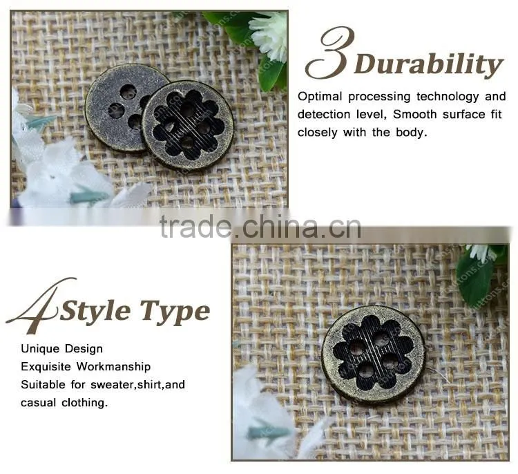 Fashion design alloy 4 hole sewing button for shirt