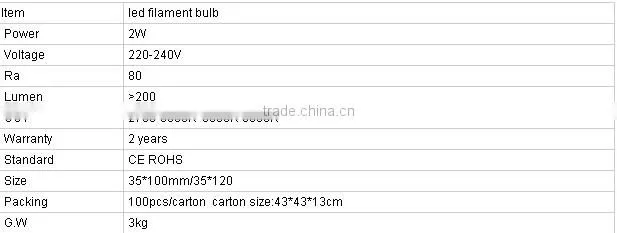 Dimmable c35 2W led filament frosted