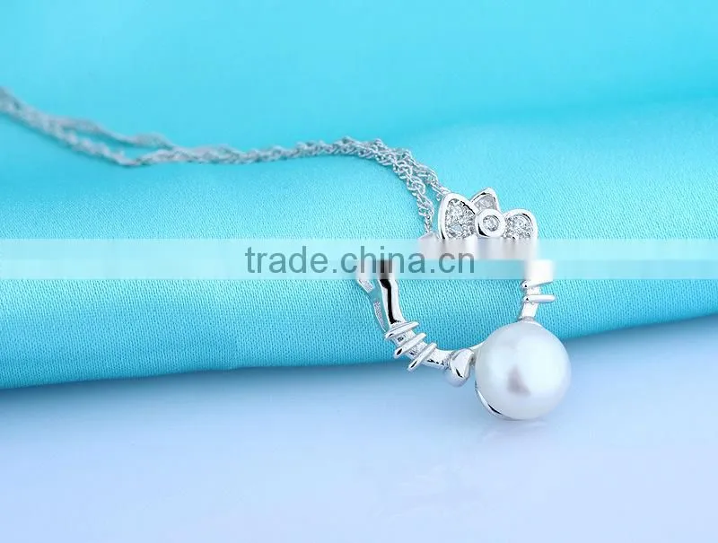 Lovely Cat Shaped Pearl 925 Sterling Silver Jewelry Sets
