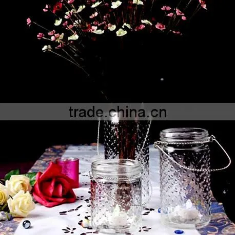 Set of 3 Clear Glass Vases with Handle