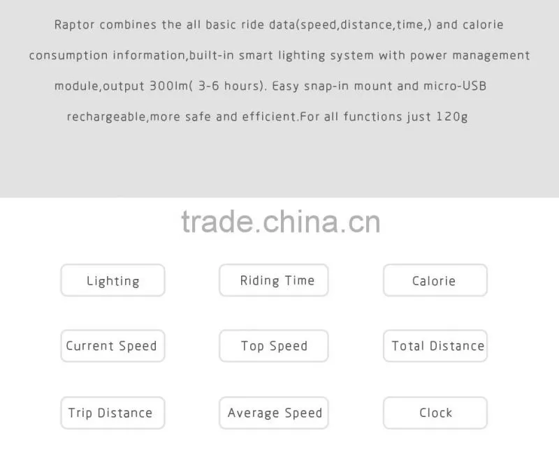 USB rechargeable waterproof LCD Backlight wireless Bike Odometer light bicycle