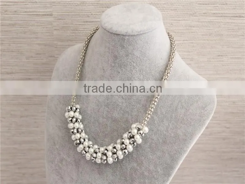 2016 fashion jewelry white pearl beads necklace gold plated necklace