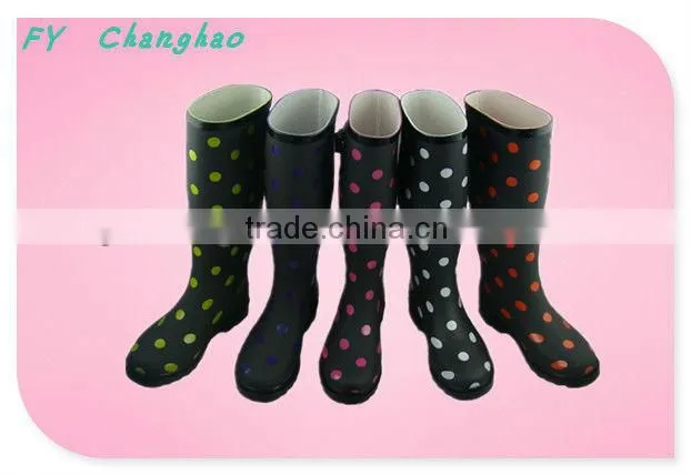 Women Dot Style Rubber Rain Boots