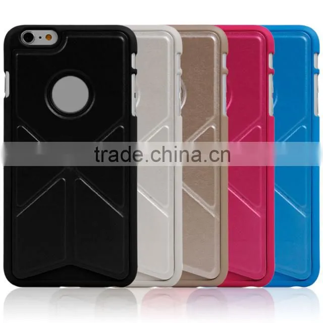 Factory Wholesale Phone Case for Apple iPhone 6 Plus Case Leather Creative origami folding stand for hands