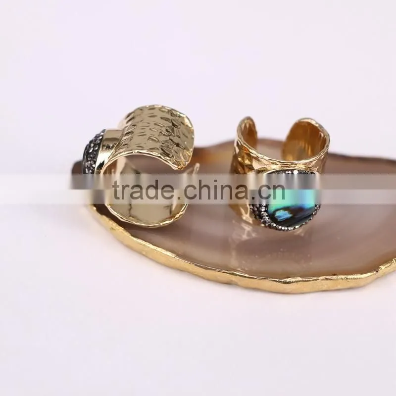 Wholesale Abalone Shell Gold Plated Jewelry Rainbow Abalone Shell Ring