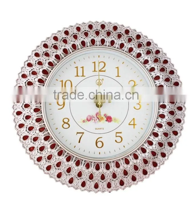 3D Round gold plastic decorative wall clock