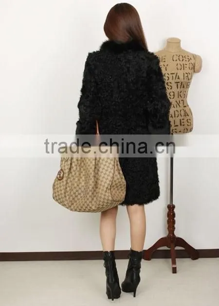 fashion lady's lamb coat for women with fur trim LC96