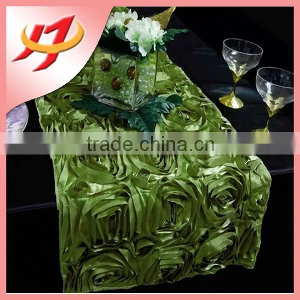 Cheap wholesale champagne satin rosette dining table runner for round tables