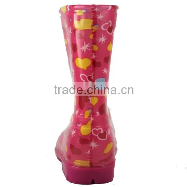 Pink loving heart pattern girls PVC rain boots cheap PVC boots