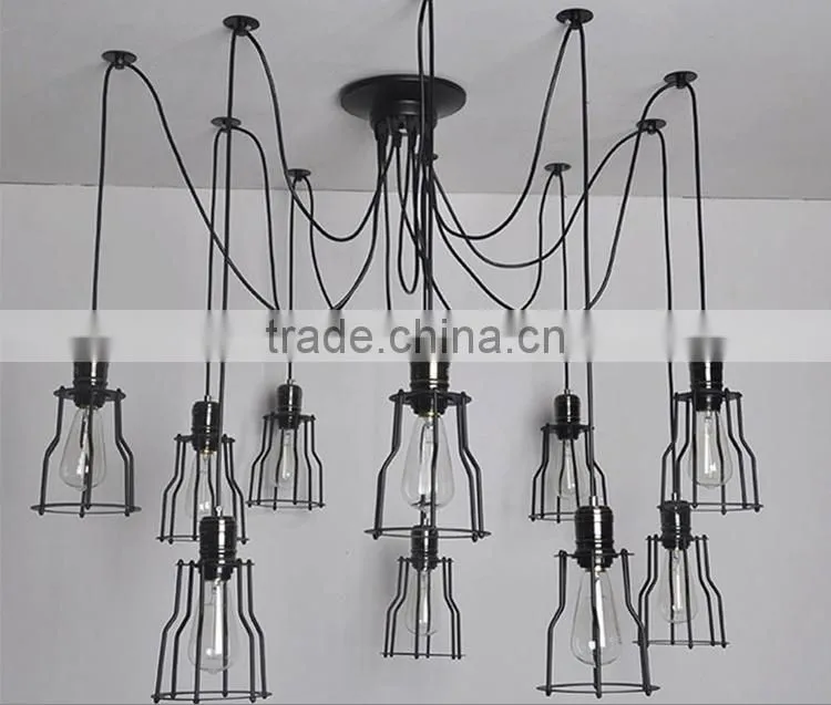 Industrial loft style Black iron Electric vintage pendant light with 6-12 bulbs