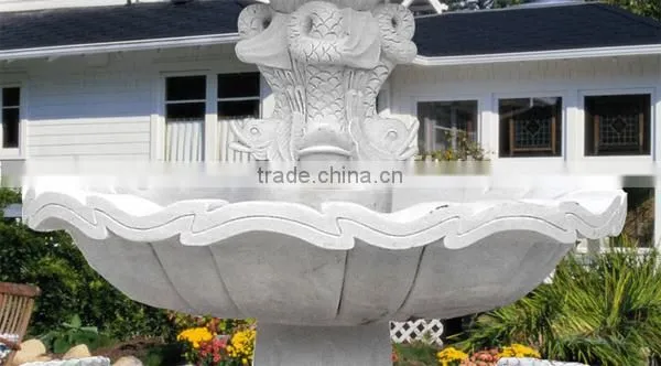 White Marble Water Fountain with Fish