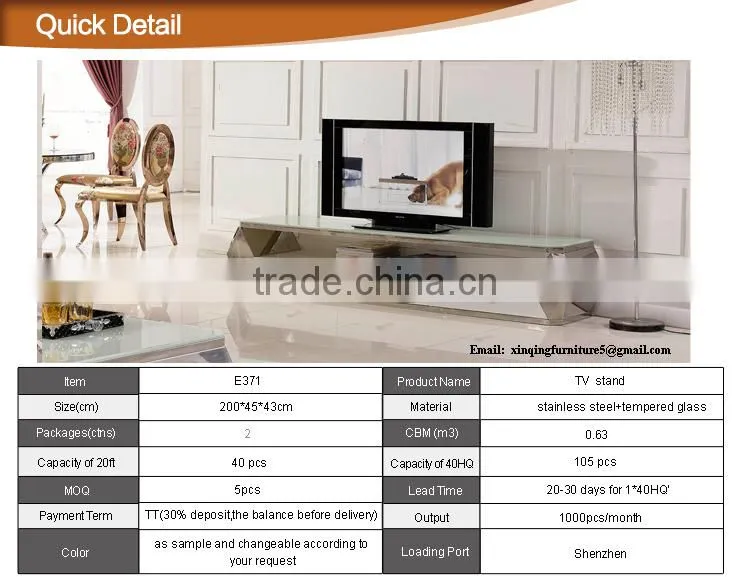 E371 tempered glass top living room appealing design tv stand