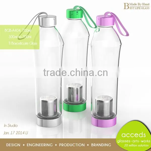 BPA Free Borosilicate Glass Creative Custom Water Bottle Hand Strap