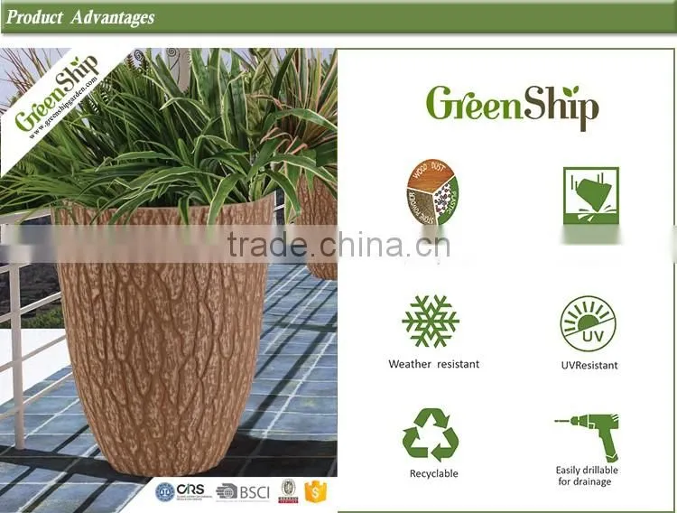 plastic flower pot planter/UV protective wooden type plastic flower pot for home garden decoration