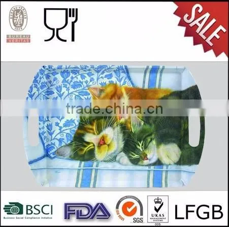White melamine serving tray,rectangular custom printing melamine tray with handle