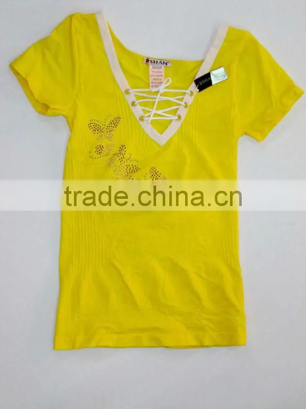 Casual Yellow Tight Low Cut V-Neck Seamless Stretch Shirt Top