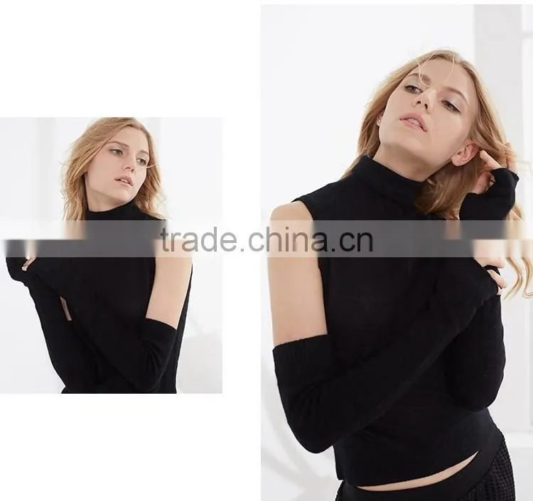 Black stylish ladies long fingerless thickening cashmere glove