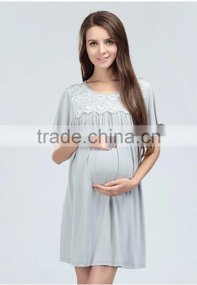Ladies Maternity Summer Outlet Dress Lace Atheleisure Nursing Clothing Hit color Hide Breastfeeding Opening Skirts