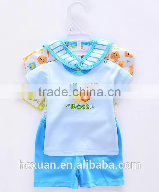 OEM factory or stocked designs 4pcs/set 100% cottonbaby romper set matching with baby bibs and socks
