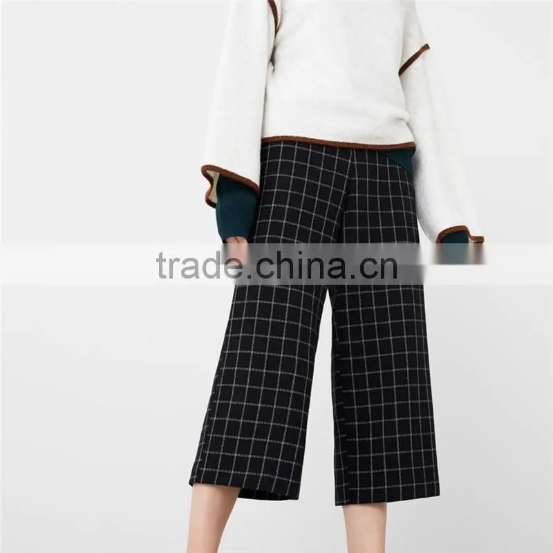 Attractive glitzy cropped cutting side zip cotton womens checkered pants