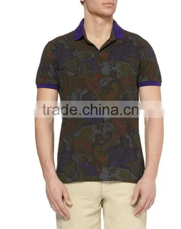 Paisley-print cotton-blend customize mens shirt polo