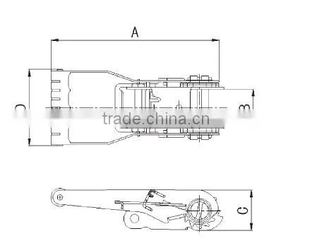 ratchet for lashing belt, ratchet with 2" aluminium handle, zinc plated ratchet